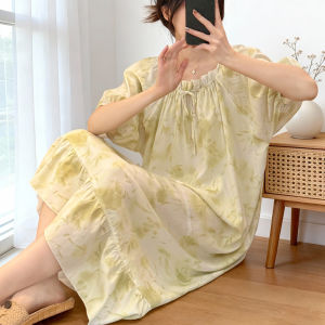KASIHAN | New Women Silk-feel Cotton Long Sleeping Dress