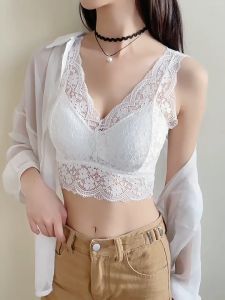Lace Bras Women Deep V Neck Lingerie Wire Free Underwear V Shape Back Removable Padded Underwear