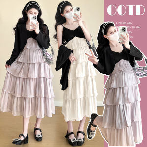 V-neck Patchwork Slimming Ruffle Cake Maternity Dress
