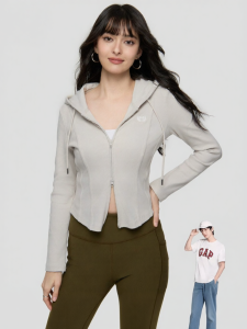 Gap | Classic Embroidery Logo Ribbed Hooded Long Sleeve T-shirt