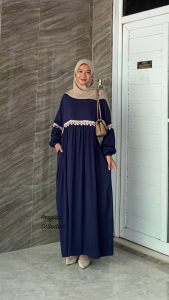 Dress Dania Polos Mix Renda Rayon Twill Halus | Gamis Kondangan simpel Elegant