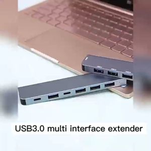 [24Hs Delivery]  USB-C Hub 2-in-1 7Port Replicator USB 3.0 Type-C High Speed/USB 2.0*4/Type-C*2  Aluminum Alloy Reader Slot PD Laptop Docking Adapter Multi-function Portable Extension Data Hub