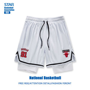 กางเกงขาสั้นฝึกบาสเก็ตบอลฤดูร้อนสไตล์อเมริกัน ทรงหลวม ผ้าตาข่าย แห้งเร็ว กางเกงขาสั้นผู้ชาย ทรงหลวม ทรงหลวม