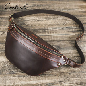 CONTACTS Genuine Leather Men Waist Bags Large Capacity Waist Packs Crossbody Bags Shoulder Bag Chest Bags Phone Pocket Travel Bags