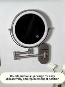 YissTiee Suction cup bathroom lighted foldable double-sided makeup mirror
