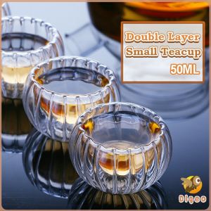 Digeo Tea Cup Transparent Double Layer Small Tea Cup Thickened Glass Small Tea Cup 50ml