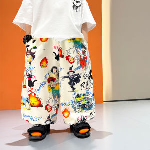 Childrens Cartoon Mosquito-Resistant Pants Summer Lightweight Breathable Casual Loose Fit Polyester Fiber Anti-Mosquito Shorts