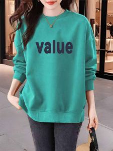 Spring Womens Hoodie Long Sleeve round Neck Pure Cotton Fashionable Versatile Large Size Comfortable Fit Printed Casual Top