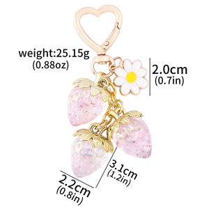 Cute and Sweet Strawberry Daisy Keychain Korean Student Girl Backpack Bag Charm Stacked Strawberry Pendant Bag Accessories Gift