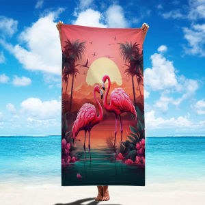 Microfiber Beach Towel Flamingo Palm Tree Bath Towel Thin Absorbent Extra Large Towel for Beach Swimming Camping Yoga Bath Sport