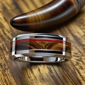 8MM Vỏ Thép Không Gỉ Đá Cẩm Thạch Khảm Nhẫn Nam Nữ Thời Trang Cưới Ban Nhạc Trang Sức Độc Đáo Đảng Quà Kỷ Niệm