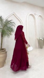 Saluna Dress Ceruty Mix Brukat Tille Gamis Wanita Model Terbaru 2024