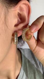 New Geometric Rectangle Zircon Anti Allergy Stud Earrings For Women Fashion Gold Color Circle Shape Party Jewelry