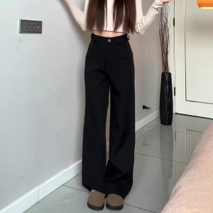 Black Wide Leg Pants Womens Straight Cut Loose Drapey Slimming Floor-Length Casual Trousers Spring Summer New Style Versatile Suit Pants