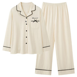 Miiow | Pure Cotton Long Sleeve Sleepwear Set For Women Spring Autumn Summer Home Wear Outwear Comfortable Breathable Soft Fabric