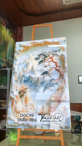 Tranh trang trí phòng khách tranh tráng gương treo tường Tranh Decor hiện đại núi non hữu tình tráng gương treo tường DQC99