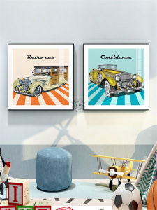 Modern Minimalist Cartoon Car Childrens Room Decorative Painting Boys Bedroom Headboard Hanging Artwork Wall Background