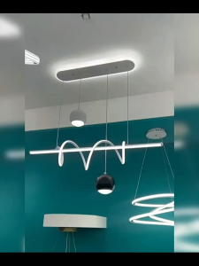 LED Energy Saving Chandelier Modern Minimalist Nordic Style Rectangle Chandelier Creativity Black And White Ball Adjustable In Three Colors Applicable Living Room Restaurant Kitchen Bedroom Office