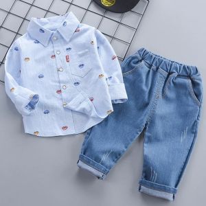 Bộ Quần Áo Thường Ngày Mùa Xuân Thu Cho Bé Trai 2-5 Tuổi Áo Thun In Hình Ô Tô Hoạt Hình Tay Dài Thoải Mái Kèm Quần Jean Bộ 2 Món Cho Trẻ Em