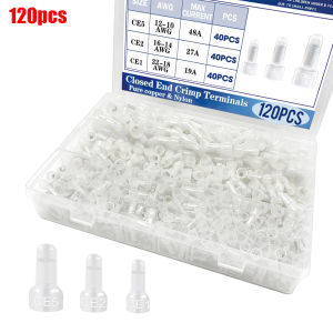 120 Pcs Closed End Crimp Connectors CE1 CE2 CE5 Kit Nylon Insulated Closed End Wire Cap Wire Connectors Crimp Cap Terminals