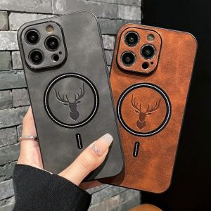 Luxury Magsafe Deer Cortex Phone Case For iPhone 16 15 14 13 12 11 Pro Max X XS XR Max Magnetic Bumper Cases Cover