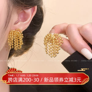 Golden Firework Earrings Spring Womens Tassel Dangle Studs Unique Exaggerated Luxury Feel Fashion Jewelry Accessories