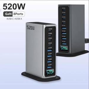 520W Super Fast Charging 4C4A Multiport USB C Charger Station Wall Charger for Laptop/Mobile/Phone