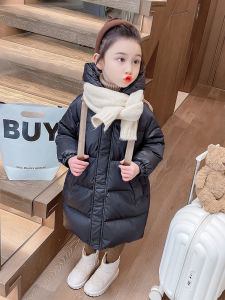 Girl over the Knee Pure Color Kids Winter Heattech Fashionable Korean Style Mid Length Long Length Thickened Baby down Jacket Hooded Outwear