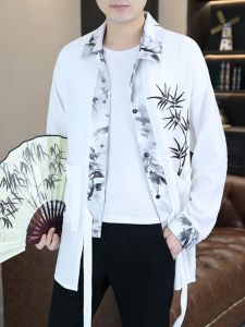 Ultra-Thin Mens Shirt Summer Casual Long Sleeve Sunscreen Outerwear Fashionable Urban Style Loose Fit Plant Floral Pattern