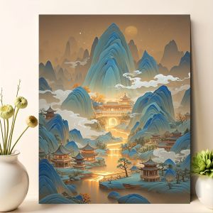 BILIBILI | Acrylic Paint By Numbers Mountain Building painting By Numbers on Canvas Coloring By Number for Adults Paint Digital Art