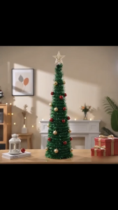 120/150/180/210CM Foldable Christmas Tree w/ Ornaments & Star - Easy Setup Sturdy Base for Home Decor