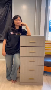 DT46-3 ตู้สีเทา 5 ลิ้นชักที่จับทอง ตู้เก็บของ5ลิ้นชัก