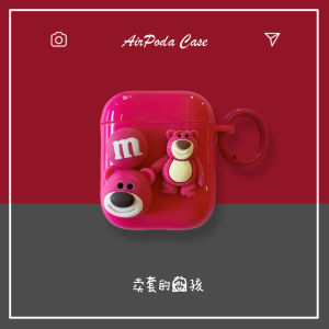 Strawberry Bear Silicone Protective Case for AirPods 2 3 4 pro Cute Cartoon Pink Apple Earphone Cover Soft Shell Case