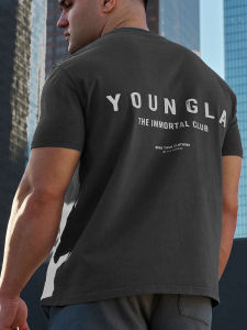 Loose Fit American Style Mens Short Sleeve T-Shirt Fitness Running Training round Neck Casual Letter Print Basketball Jersey