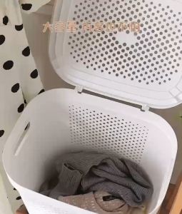 45L/60L Dirty Clothes Laundry Basket with Wheels & Lid Portable Foldable Plastic Storage Basket