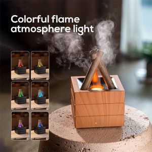 Atmosphere Bonfire Aromatherapy Machine Desktop USB Heavy Fog Humidifier Rainbow Flame Essential Oil Aroma Diffuser Home Office