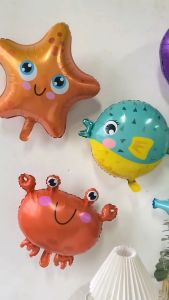 Bóng hình cá biển chibi - sinh vật biển - cua - bạch tuộc - cá ngựa - sao biển trang trí sinh nhật