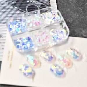 6Grids 3D Aurora Blue Pink Opal Nail Glitter Sequins Iridescent Irregular Nails Flakes for Summer Manicure Decoration Paillettes