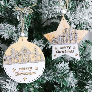 (1 piece/bag) Size 10.9-11.9CM Christmas Double layer Splicing Wooden Pendant Christmas Tree Matching Design