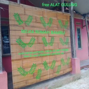 tirai bambu gulung luar rumah / kerey bambu gulung penutup teras / tirai bambu gulung motif bunga / tirai murah outdoor teras / wide bambu gulung penutup teras