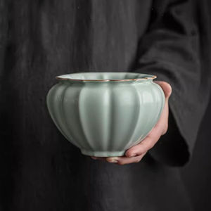 Jianshui Ceramic Tea Bowl Small Size with Copper Lid for Tea Wastebasket And Water Basin Traditional Chinese Style Handmade