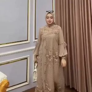 Clarissa Dress Outer Brokat Pesta Kondangan Wanita Dewasa Remaja Jumbo Fashion Lebaran Mewah Elegan Wanita Muslim Terbaru 2025 Ceruty Babydoll