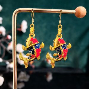 New Chinese Style Red Fortune Carp Ear Jewelry Clip-On Earrings for New Year And Zodiac Year Fashionable Fashion Accessories