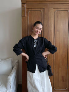 PURITY Original Design Black Long Sleeve round Neck Tie Dye Womens T-shirt Summer Sun Protection Slimming High Waist Top