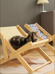 Pet Solid Wood Bed Foldable Pet Sofa Cat Recliner Wear-Resistant Cat Scratch Board Breathable Bed