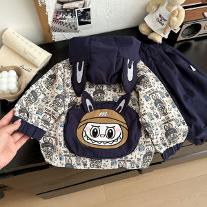 Boys Autumn Fashionable Cartoon Two-Piece Suit Korean Style Jacket And Pants Set Baby Boys Clothing Warm Windproof Regular Thickness