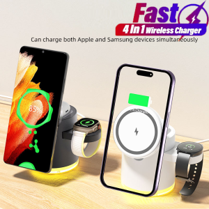 4 in 1 Magnetic Wireless Charger Station for IPhone16 15 14 13 12 11 Pro Apple Watch 8/7 Airpods Pro Fast Charging Dock Station