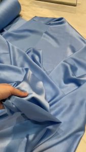 Bahan Kain Satin Maxmara Original Pure Silk Warna Biru Muda Baby Icy Blue