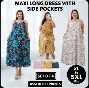 Plus Size Maxi Long Dress with Side Pockets | High Quality Korean Cotton Spandex | Big Size up to 5XL Body Frame | Stretchy and Comfortable for Casual and Pambahay Dress for Women