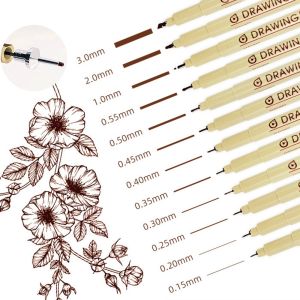 Brown & Black Micro Pens 12 Sizes，Waterproof Archival Ink Fine Point Pen for Artist Illustration Sketching Anime and Drawing